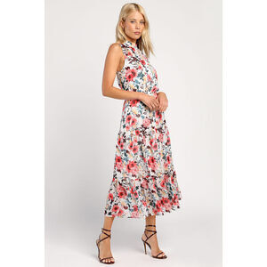 Lulus In My Dreams White Floral Print Midi Dress - Size XS